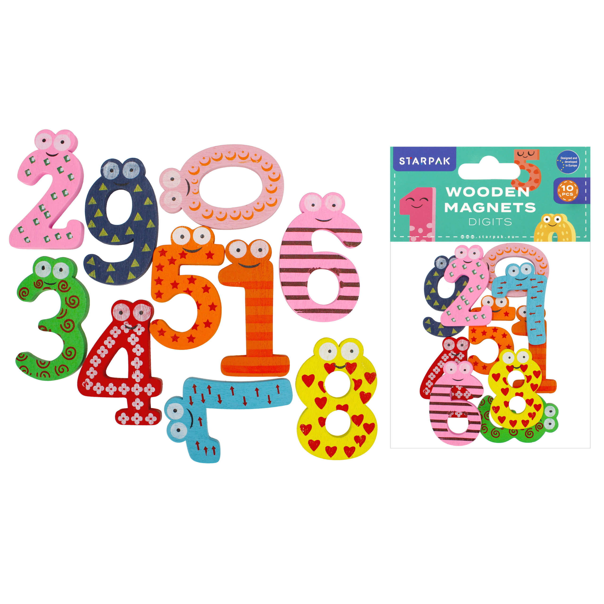 WOODEN MAGNETS 40MM DIGITS 10 PCS