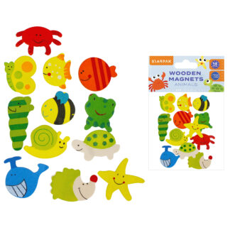 WOODEN MAGNETS 40MM ANIMALS 12 PCS