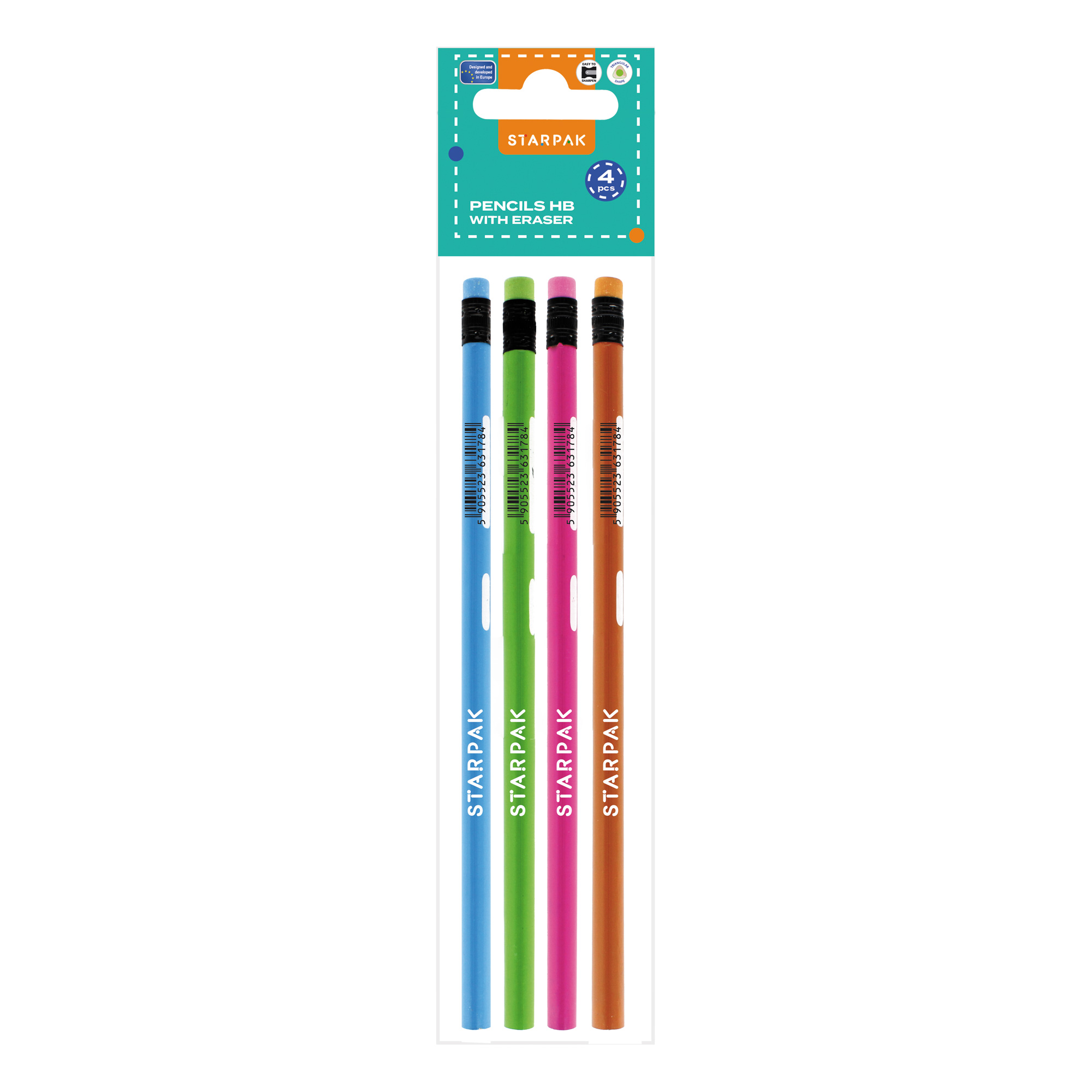 TRIANGULAR PENCIL HB WITH ERASER 4 PCS