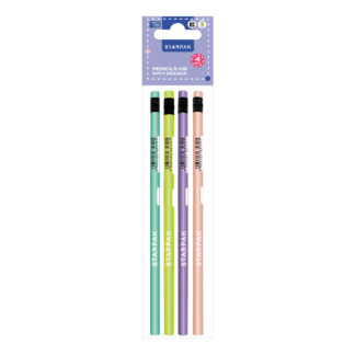 TRIANGULAR PENCIL HB WITH ERASER 4 PCS, PASTEL