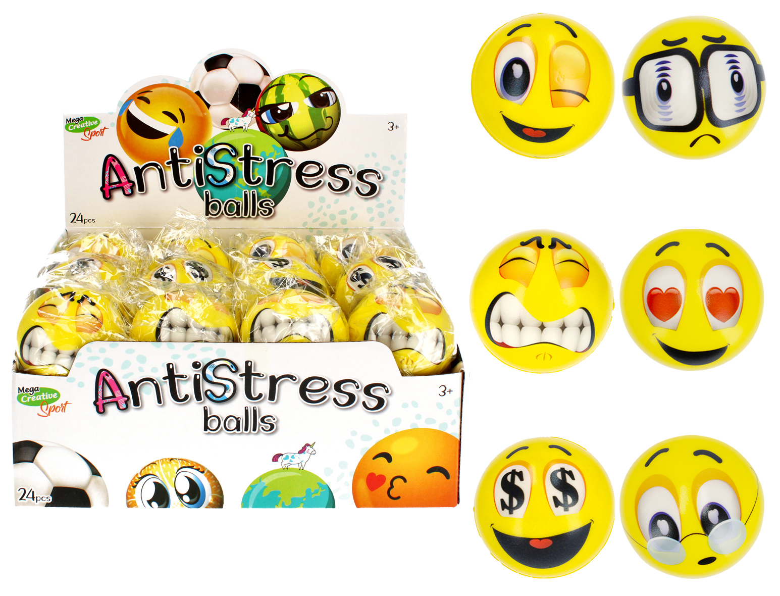 MC SPORT ANTI-STRESS BALL FACE DISP 7CM
