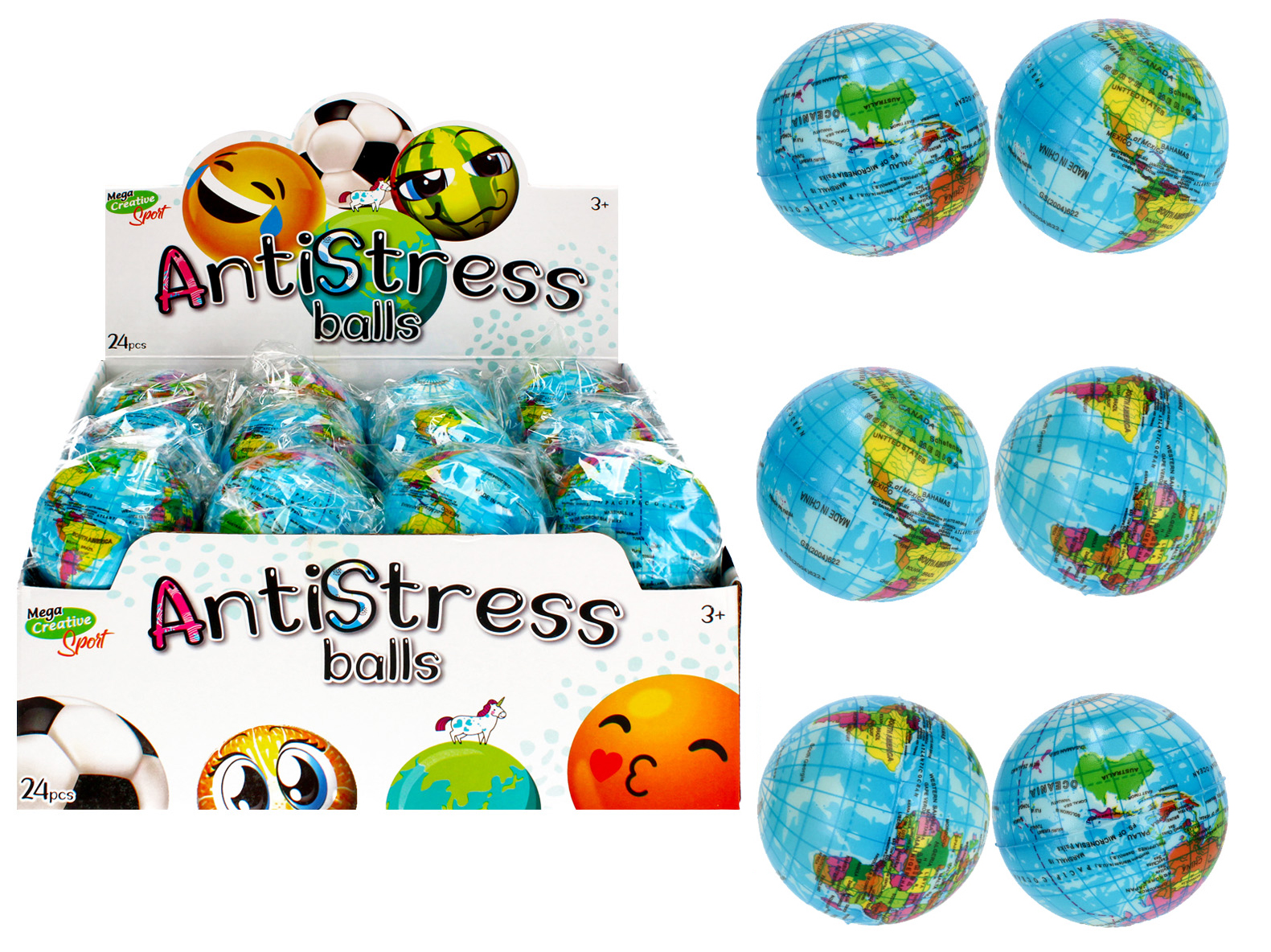 MC SPORT ANTI-STRESS BALL GLOBE DISP 7CM