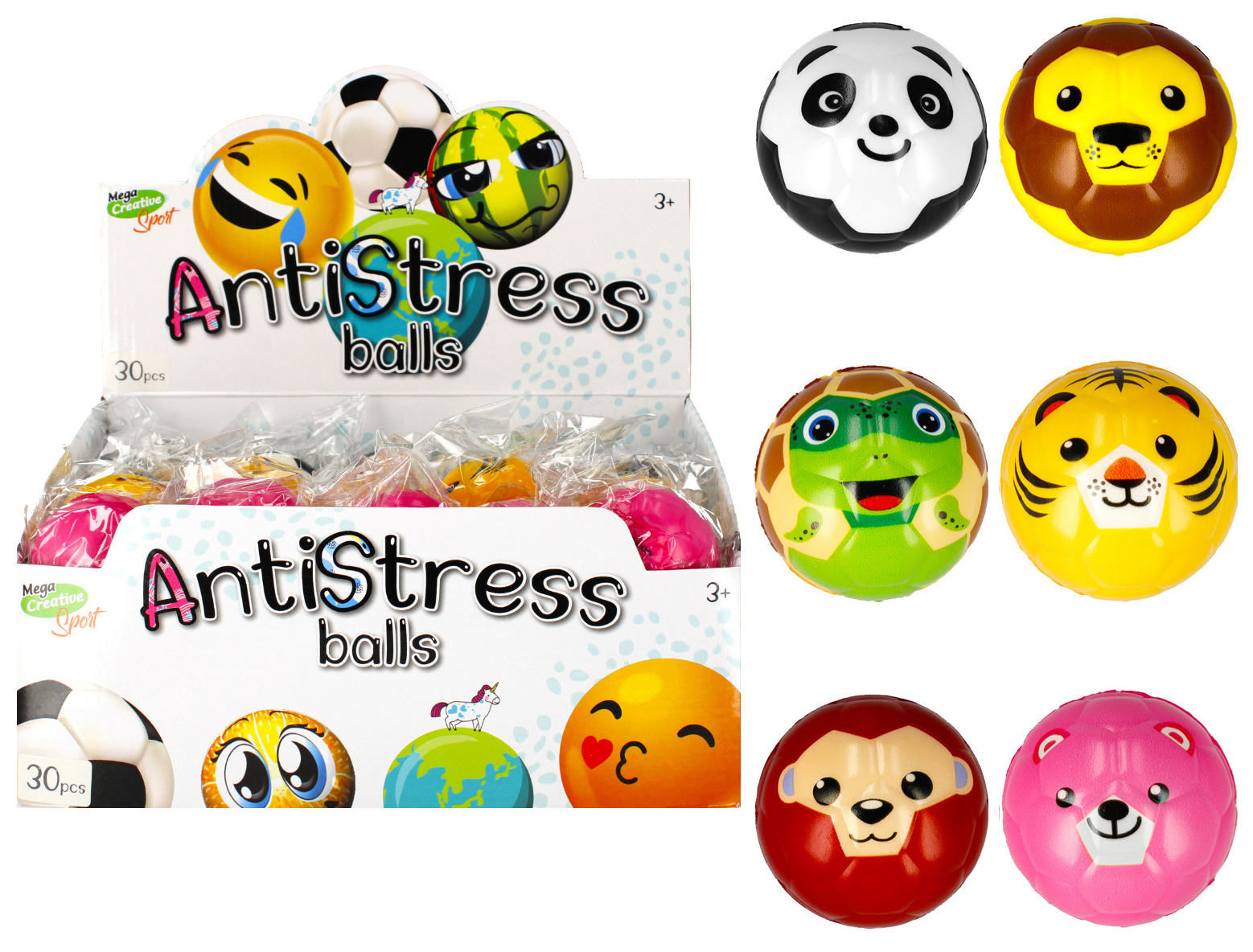 MC SPORT ANTI-STRESS BALL ANIMALS DISP 6CM