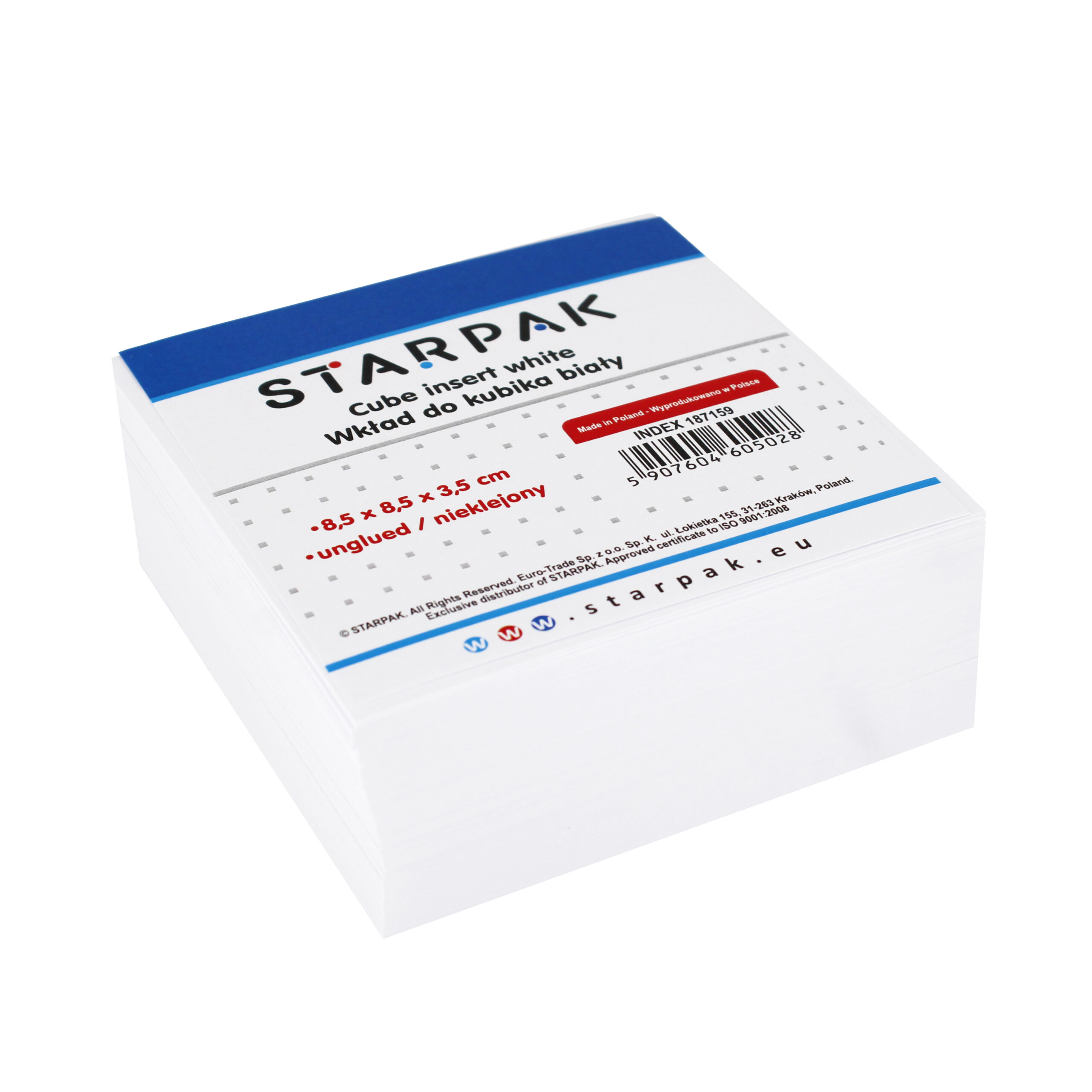 WHITE CUBE INSERT 85X85MM UNGLUED