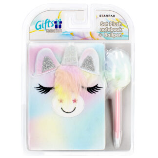 SET: PLUSH NOTEBOOK WITH BALLPEN UNICORN