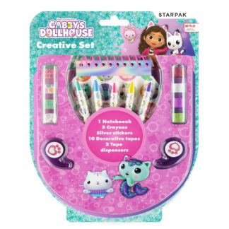 CREATIVE SET: NOTEBOOK, CRAYONS, STICKERS, DECORATIVE TAPES , TAPE DISPENSERS, RUBBER