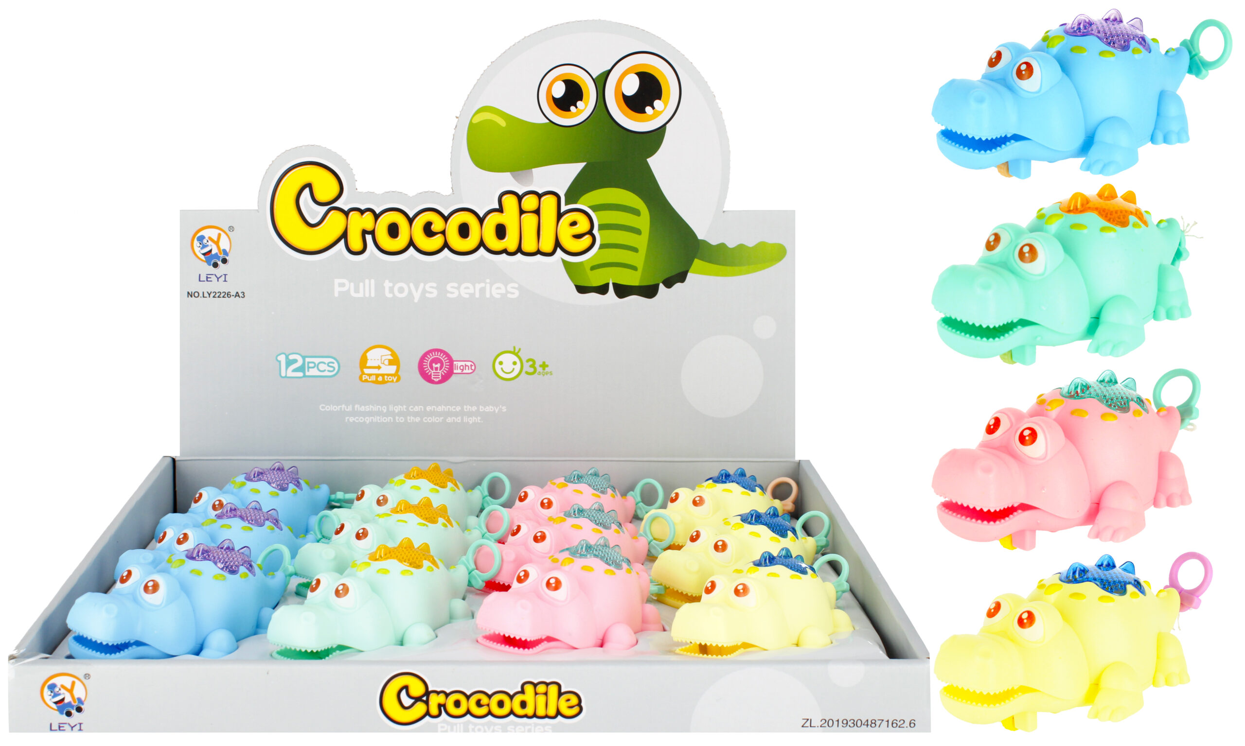 ANIMAL WITH LIGHT - CARTOON pull CROCODILE DISP 13CM