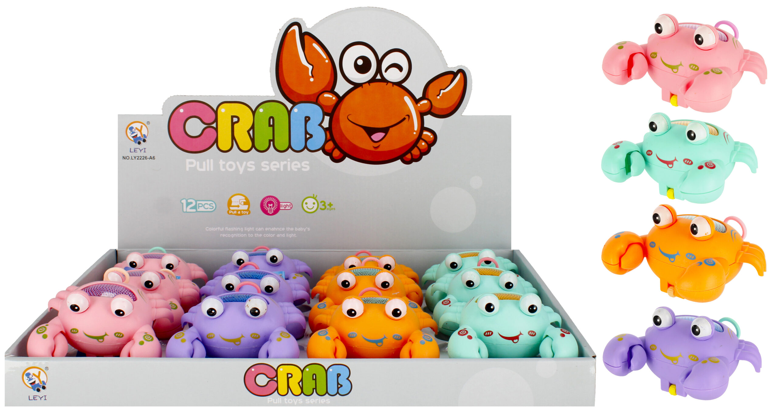 ANIMAL WITH LIGHT - CARTOON pull CRAB DISP 11CM