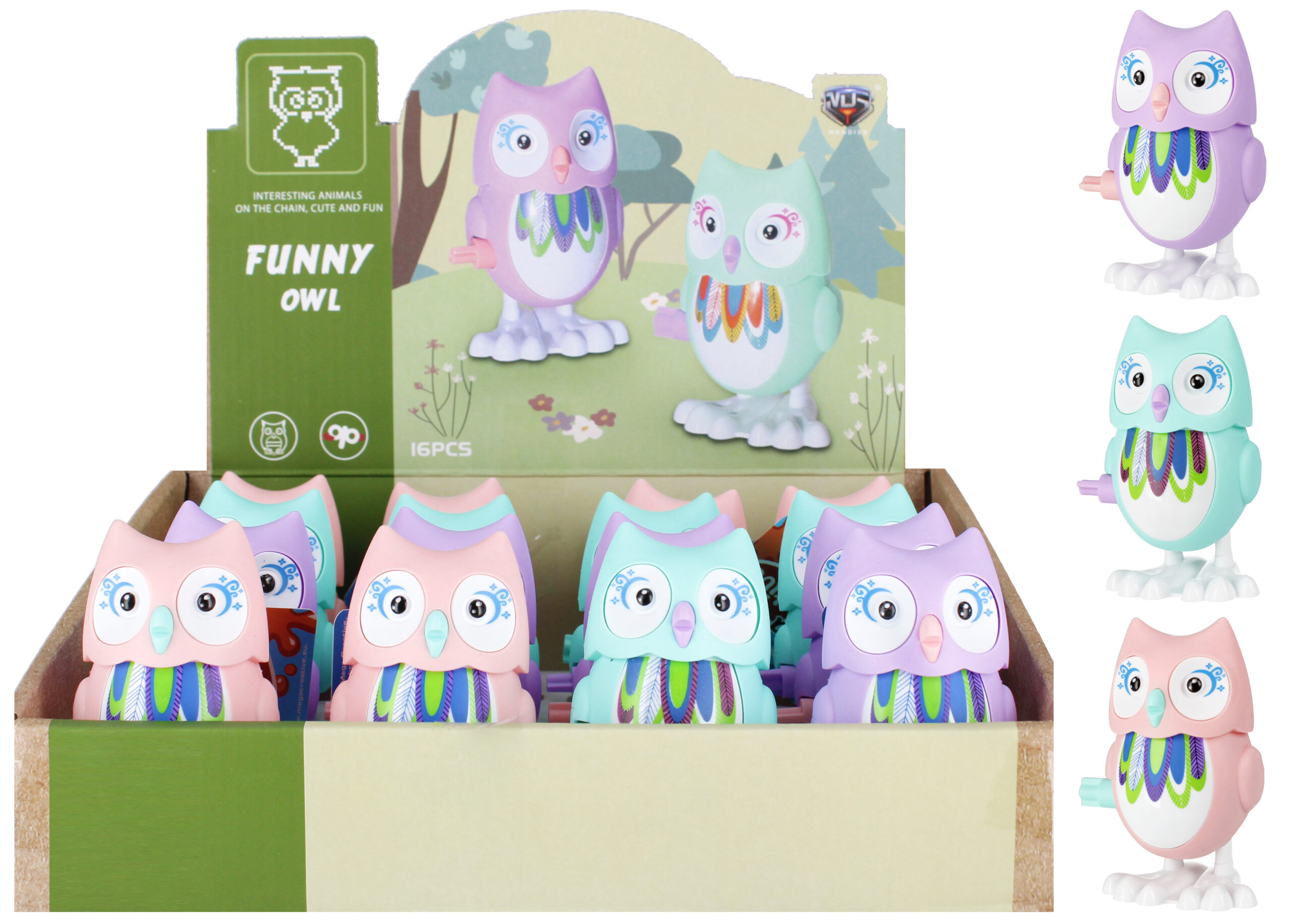 ANIMALS - CARTOON wind up OWL DISP 10CM