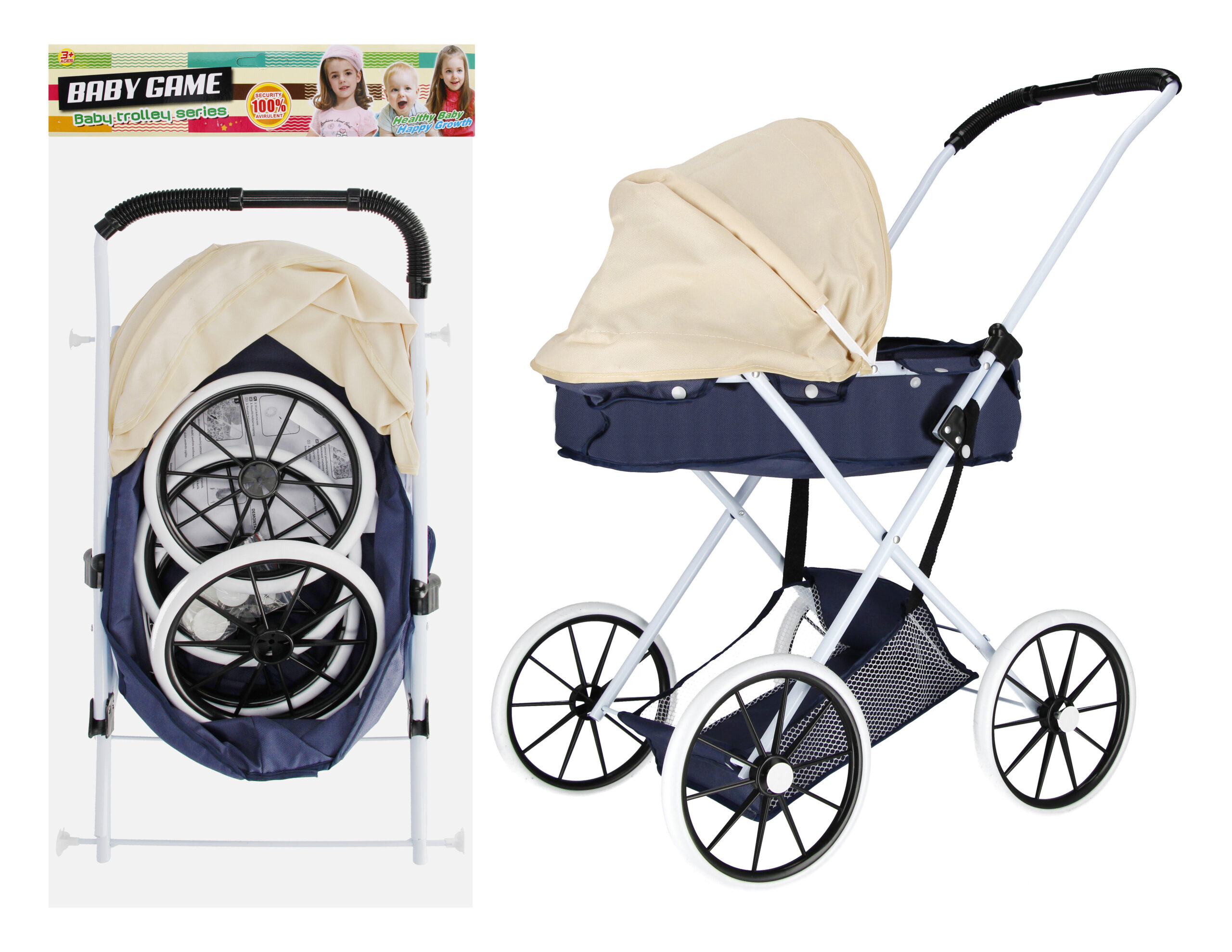 DOLL STROLLER MET GONDOLA NAVY PBH 42X75