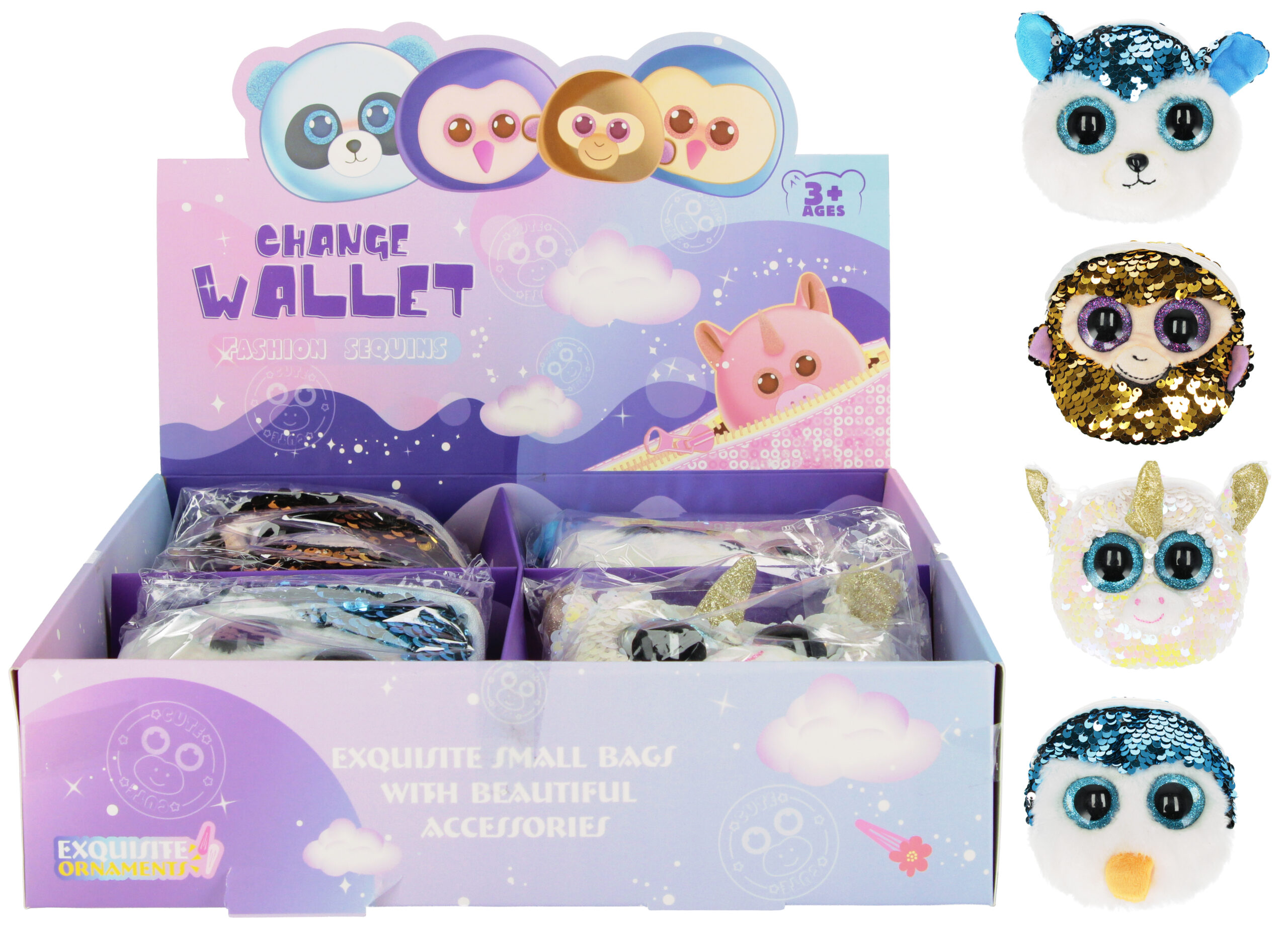 CHNGE WALLET - ANIMAL SEQUINS DISP 11X11