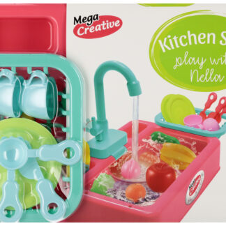 KITCHEN SET WASHING SINK B/O+ACCESS.PINK 35X25X10