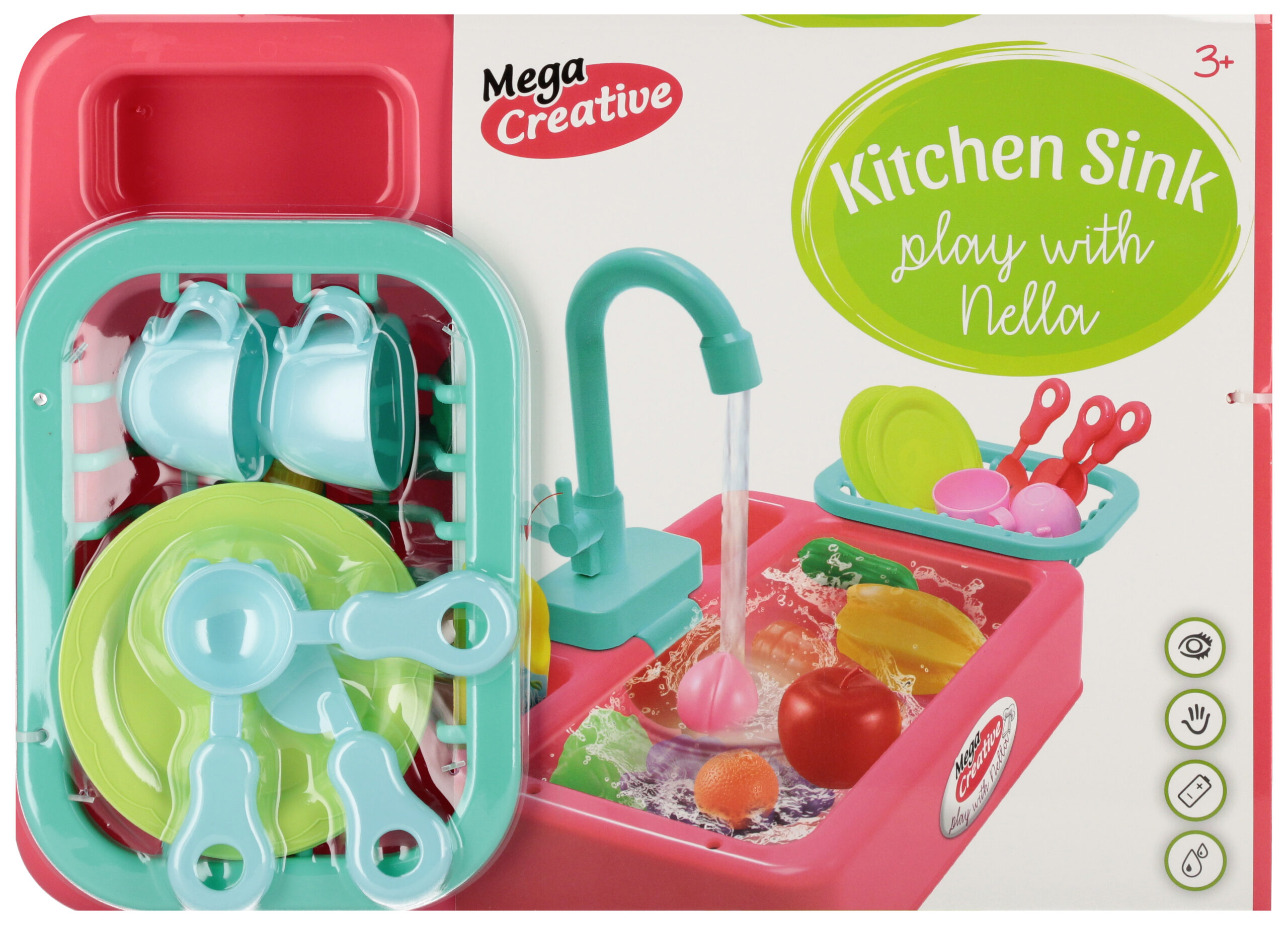 KITCHEN SET WASHING SINK B/O+ACCESS.PINK 35X25X10