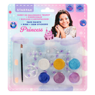 FACE PAINTS 6 COL. + RING & GEM STICKERS PRINCESS